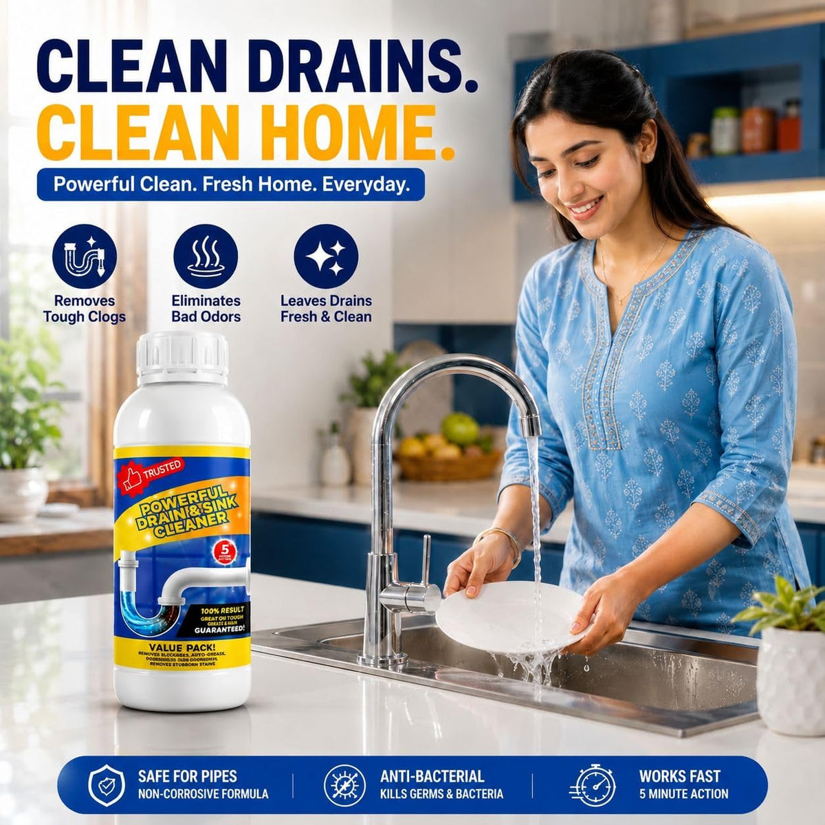 Multipurpose Drain and Sink Cleaner - Pack of 4