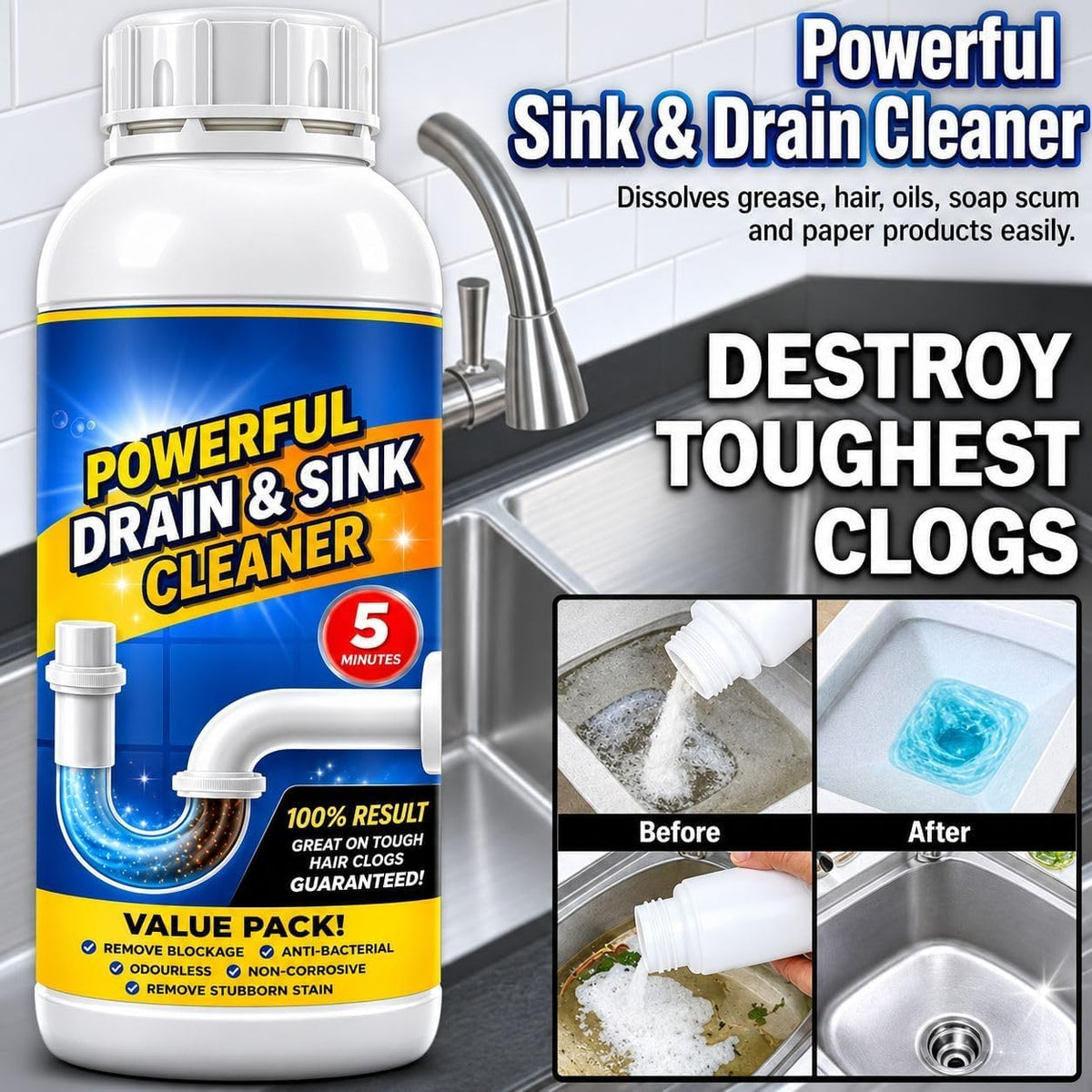 Multipurpose Drain and Sink Cleaner - Pack of 4