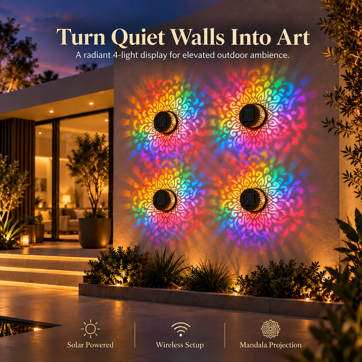 Solar Mandala Ambient Fence Light  (Pack of 4 )