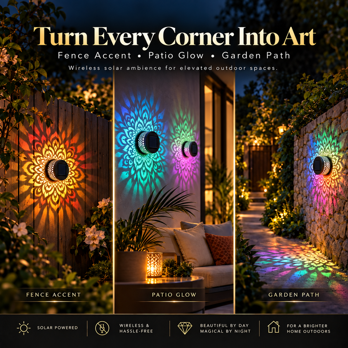 Solar Mandala Ambient Fence Light  (Pack of 4 )
