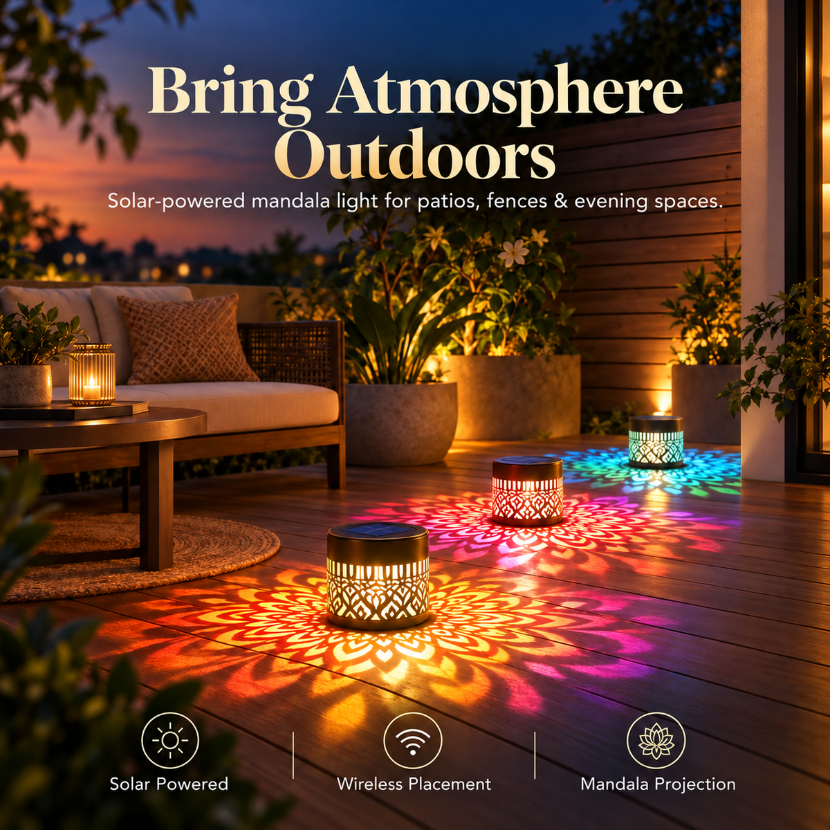 Solar Mandala Ambient Fence Light  (Pack of 4 )