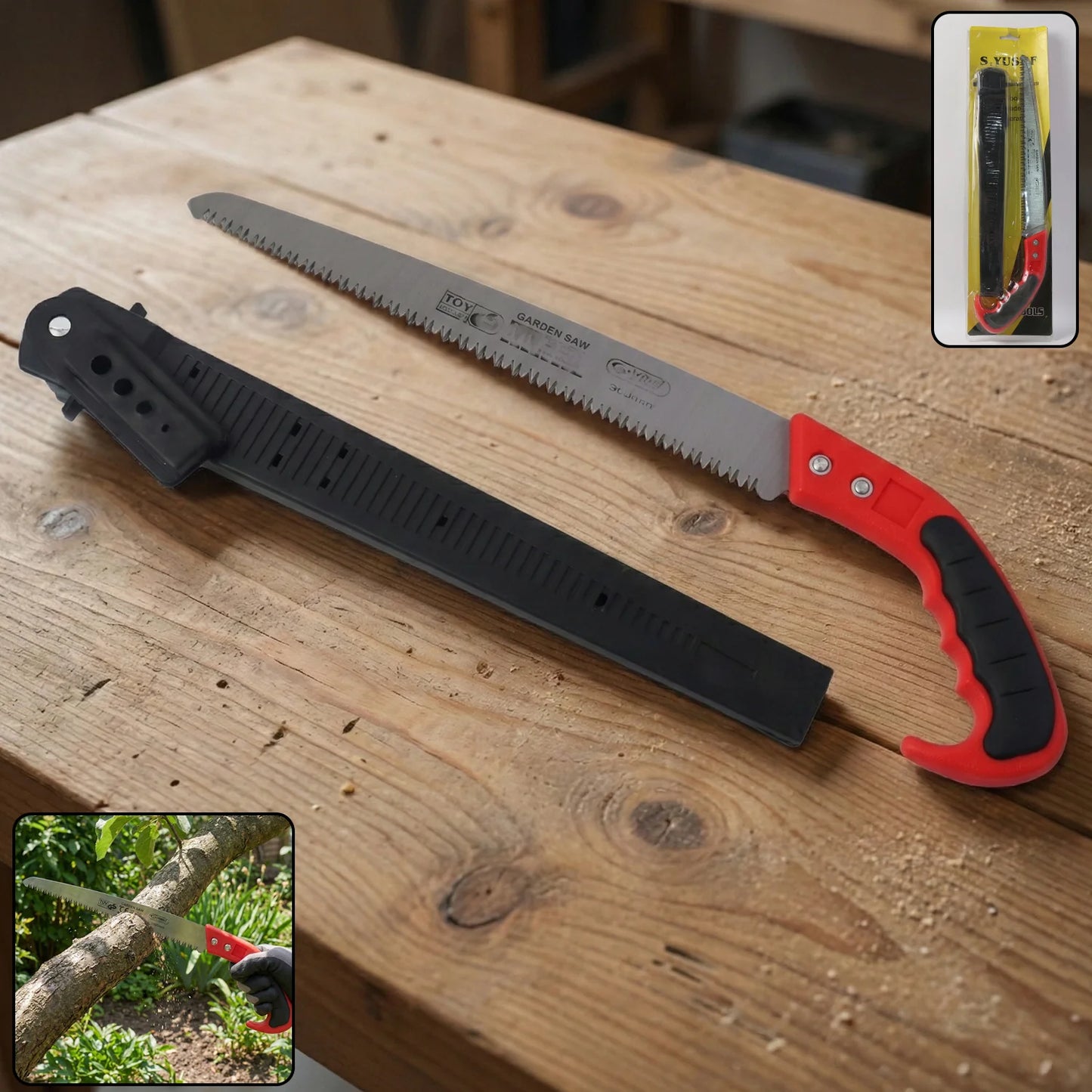Pack of 2 - Curved Garden Pruning Saw with Protective Sheath