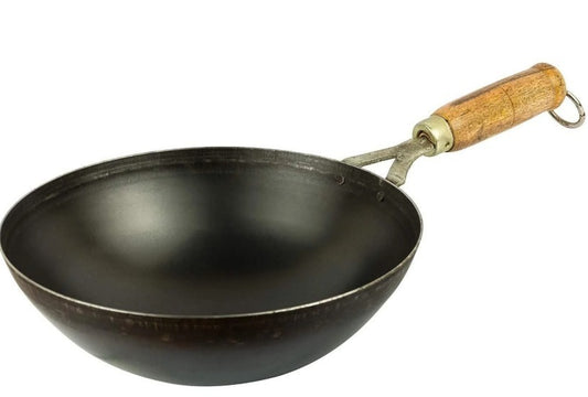 Traditional Pure Iron Kadhai with Wooden Handle