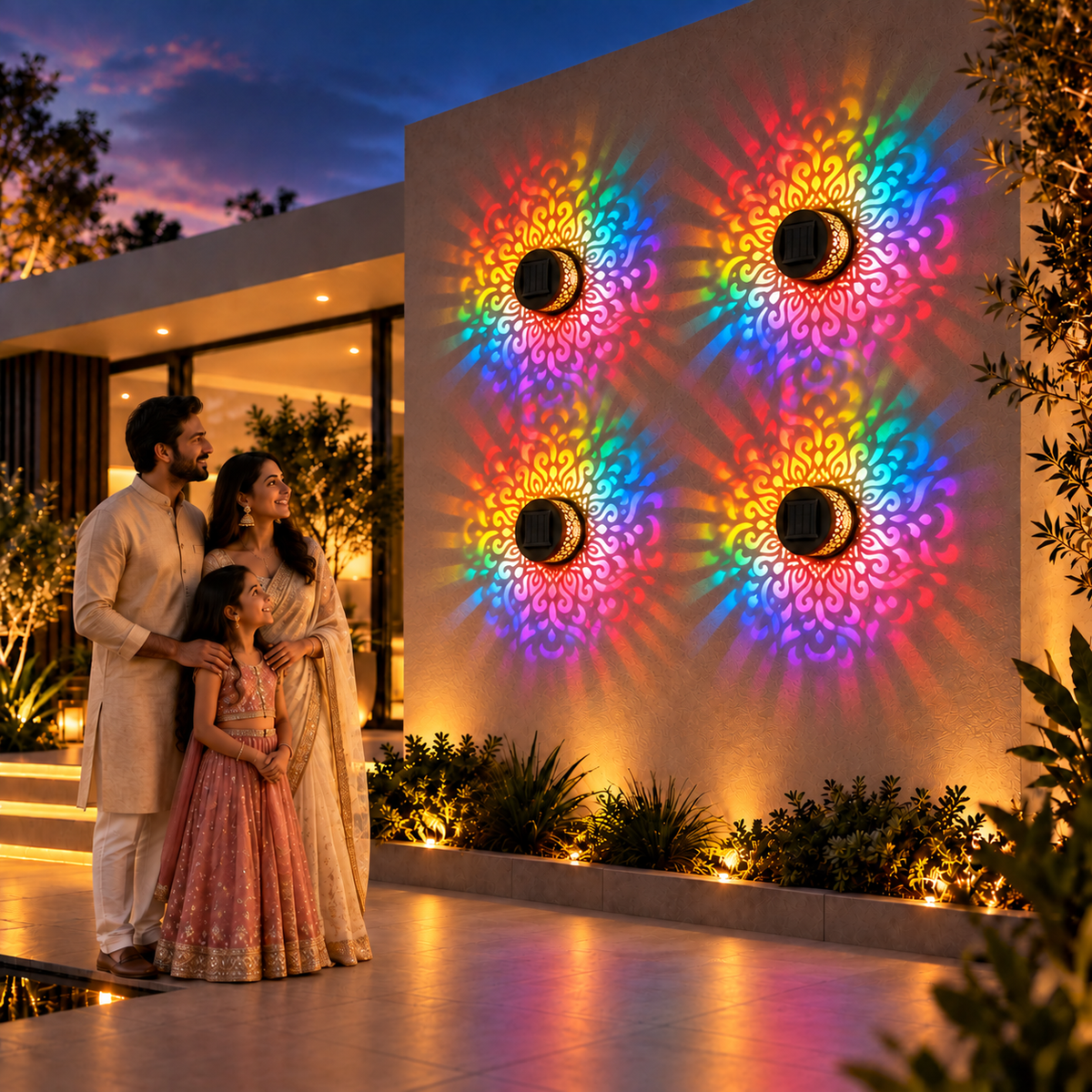 Solar Mandala Ambient Fence Light  (Pack of 4 )