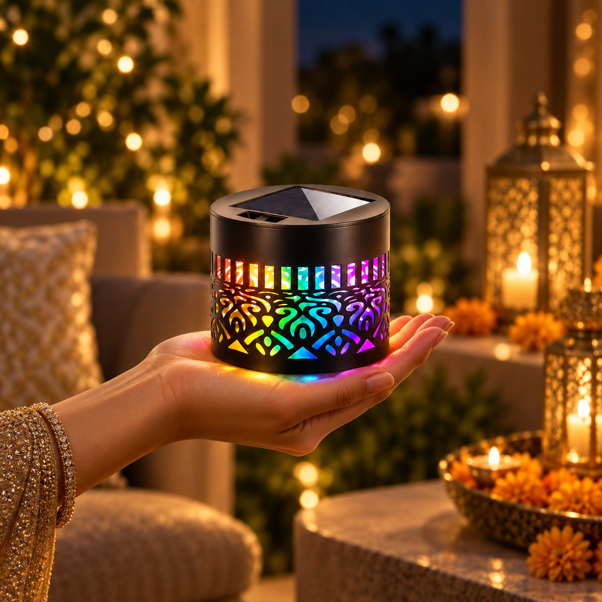 Solar Mandala Ambient Fence Light  (Pack of 4 )