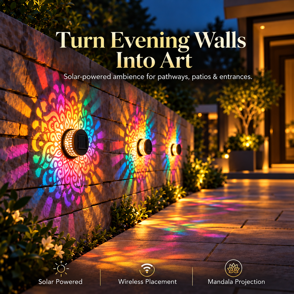 Solar Mandala Ambient Fence Light  (Pack of 4 )