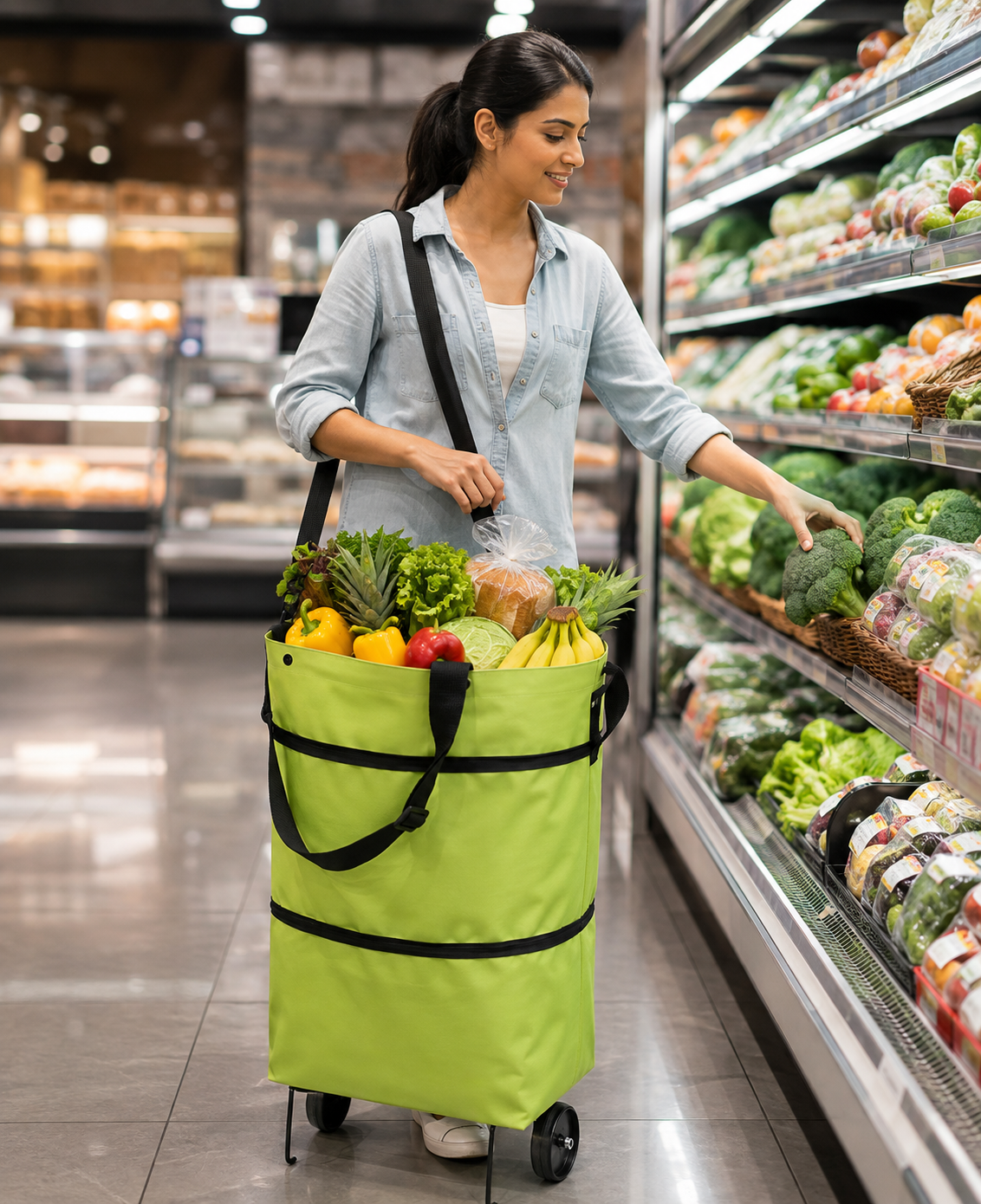 EcoFriendly Foldable Shopping Bag with Wheels ( Pack of 2 )