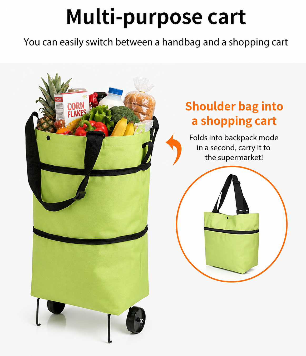 EcoFriendly Foldable Shopping Bag with Wheels ( Pack of 2 )
